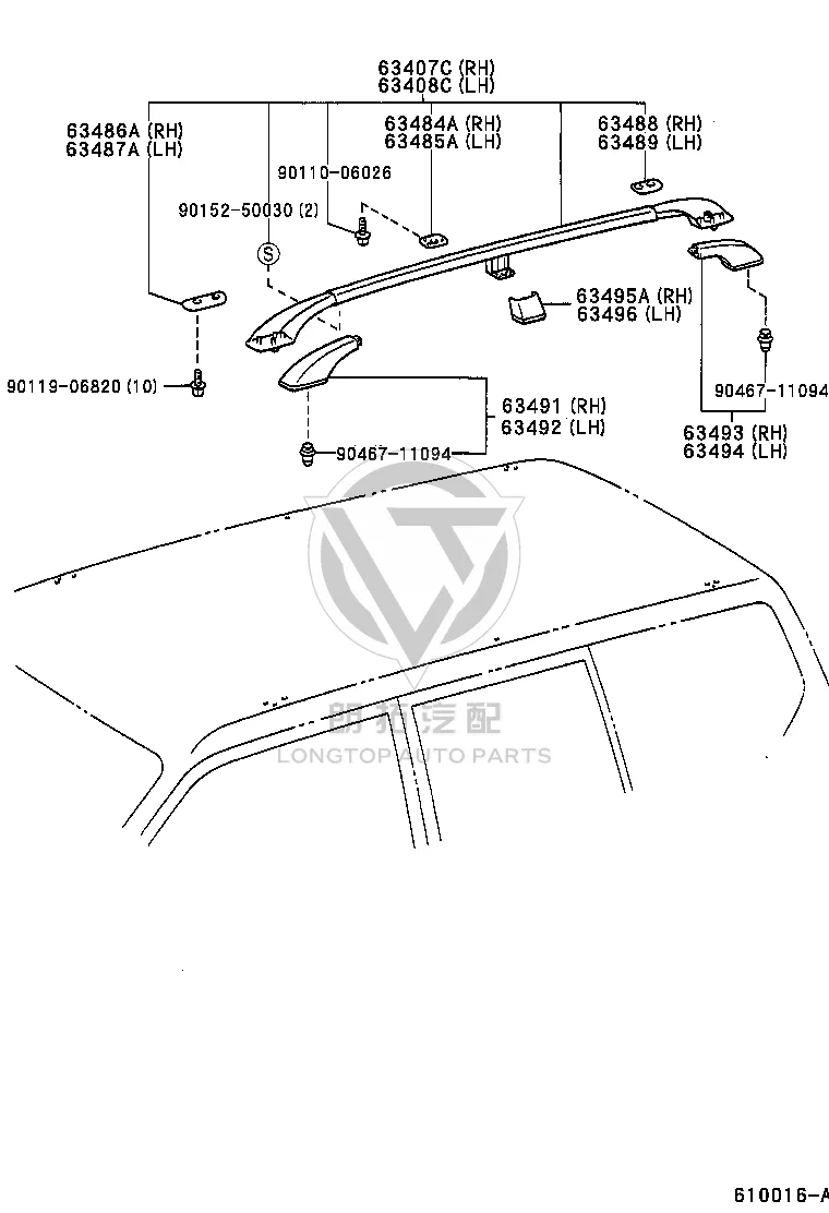 Roof rack (left) 63408-60030 for Toyota Land Cruiser