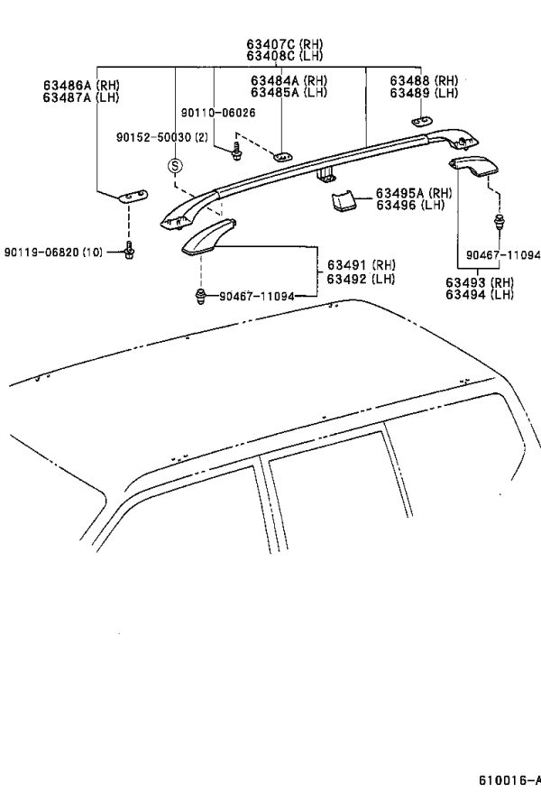 Roof rack (left) 63408-60030 for Toyota Land Cruiser