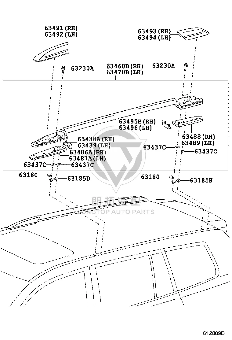 Roof rack (left) 63470-48030 for Toyota Highlander