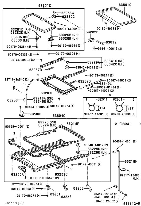 No.1 Right Front Sunshade Rail 63641-28050 for Toyota Previa