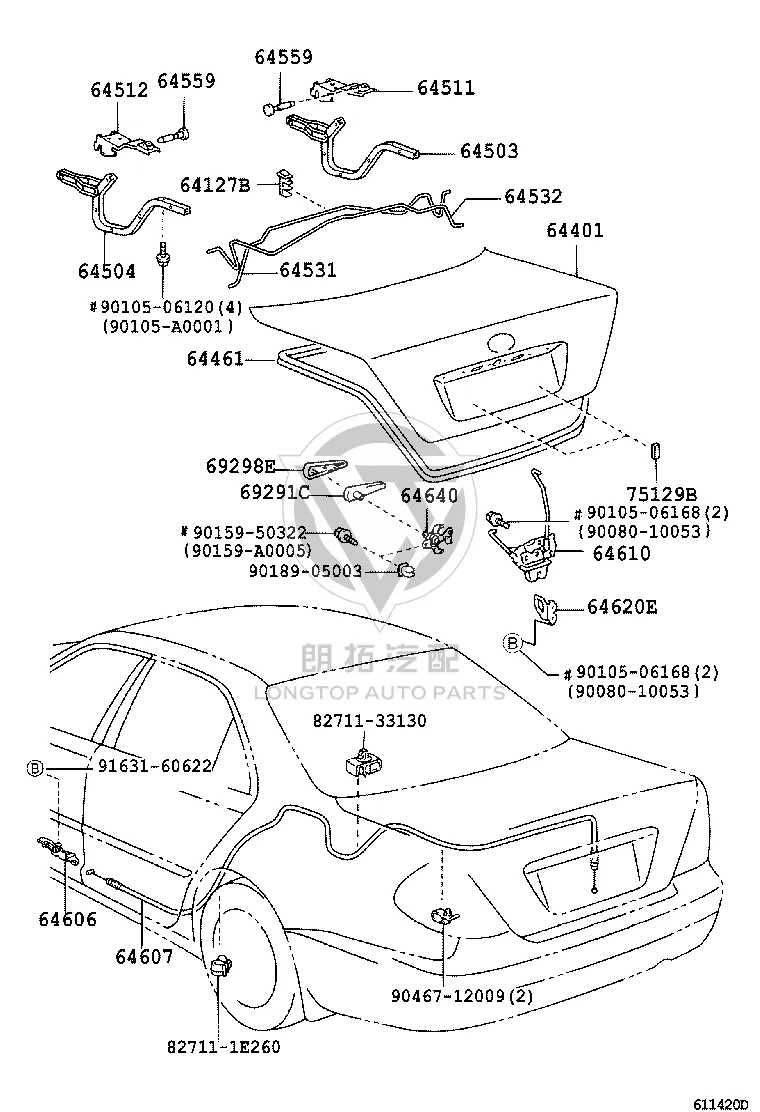 Tail lid lock mechanism 64600-33081 for Toyota Camry