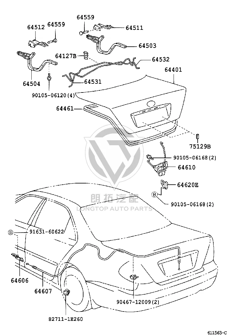 Tail lid lock mechanism 64600-33091 for Toyota Camry