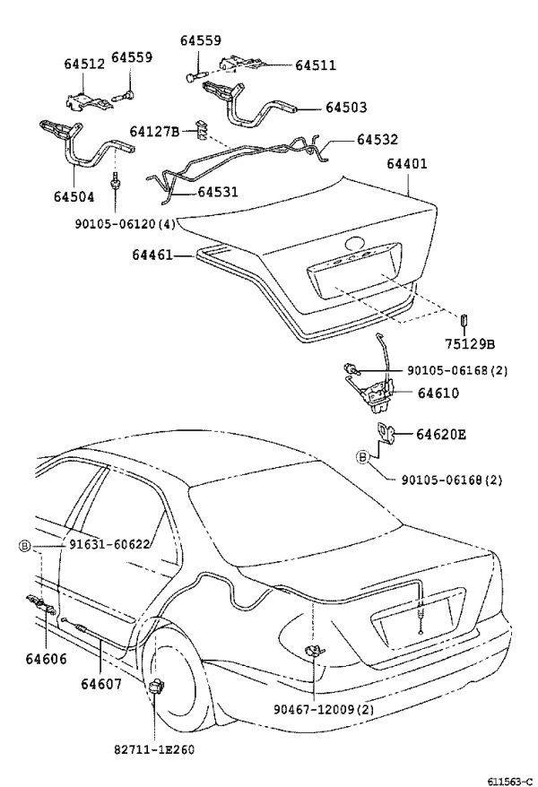 Tail lid lock mechanism 64600-33091 for Toyota Camry
