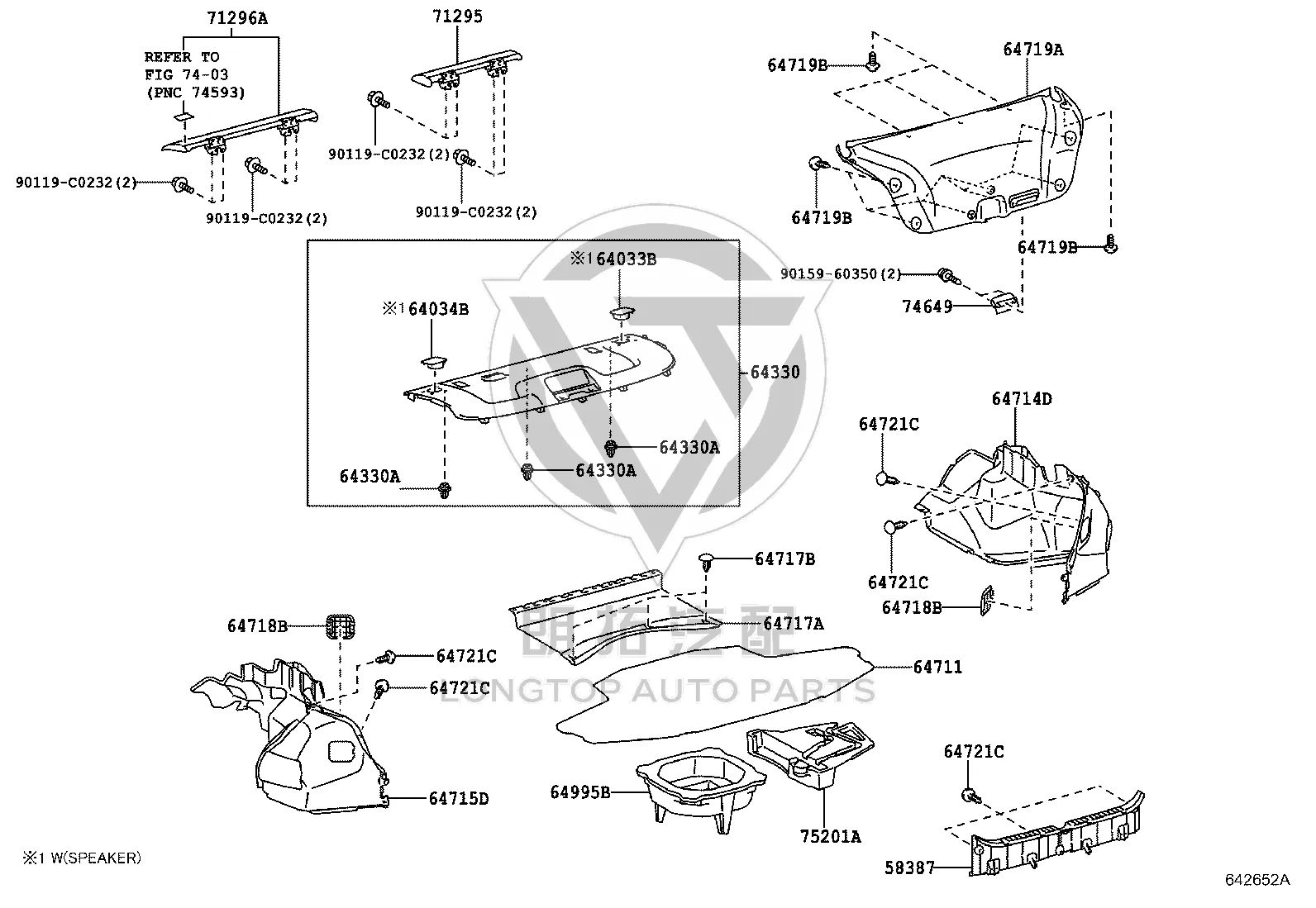 Trunk trim panel (right) 64714-0P020 for Toyota Reiz