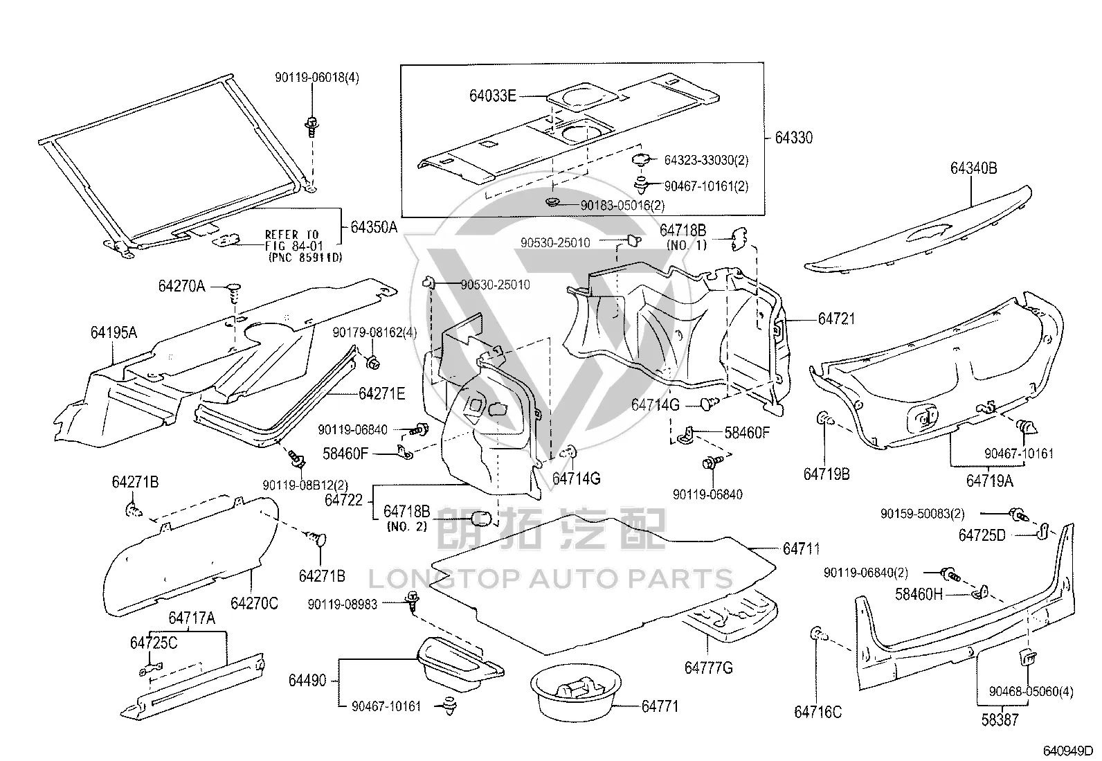 Trunk Trim Cover Fixture 64725-33020 for Toyota WINDOM