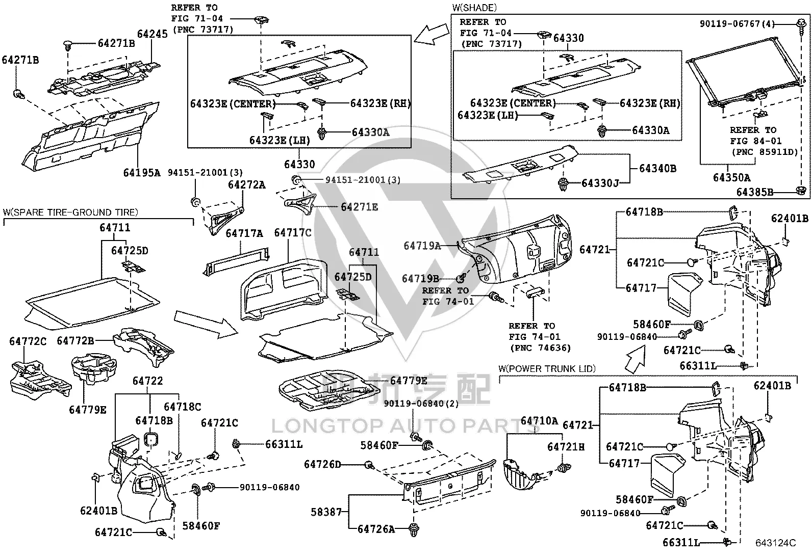 Tailgate Inner Trim Panel 64719-33250 for Lexus ES350