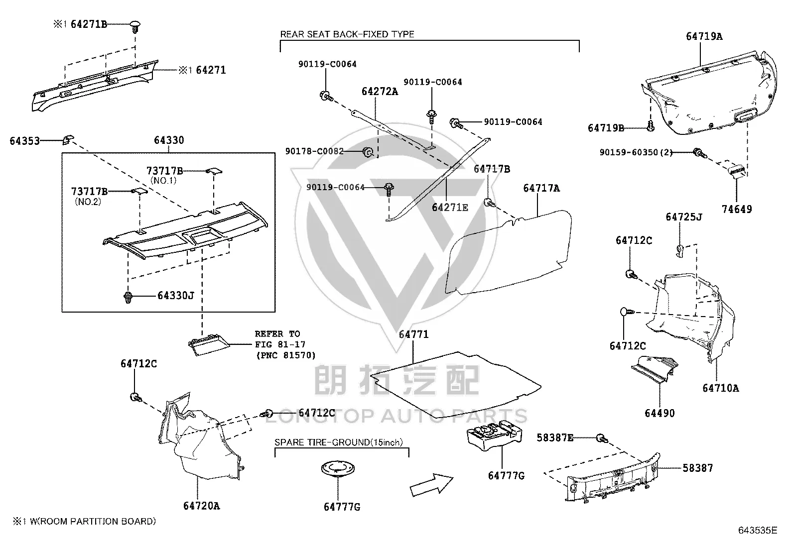 Trunk 2 Decorative Hook 64725-33090 for Toyota Camry