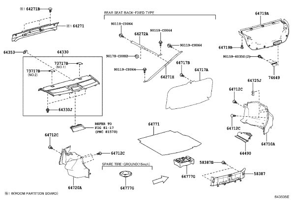 Trunk 2 Decorative Hook 64725-33090 for Toyota Camry