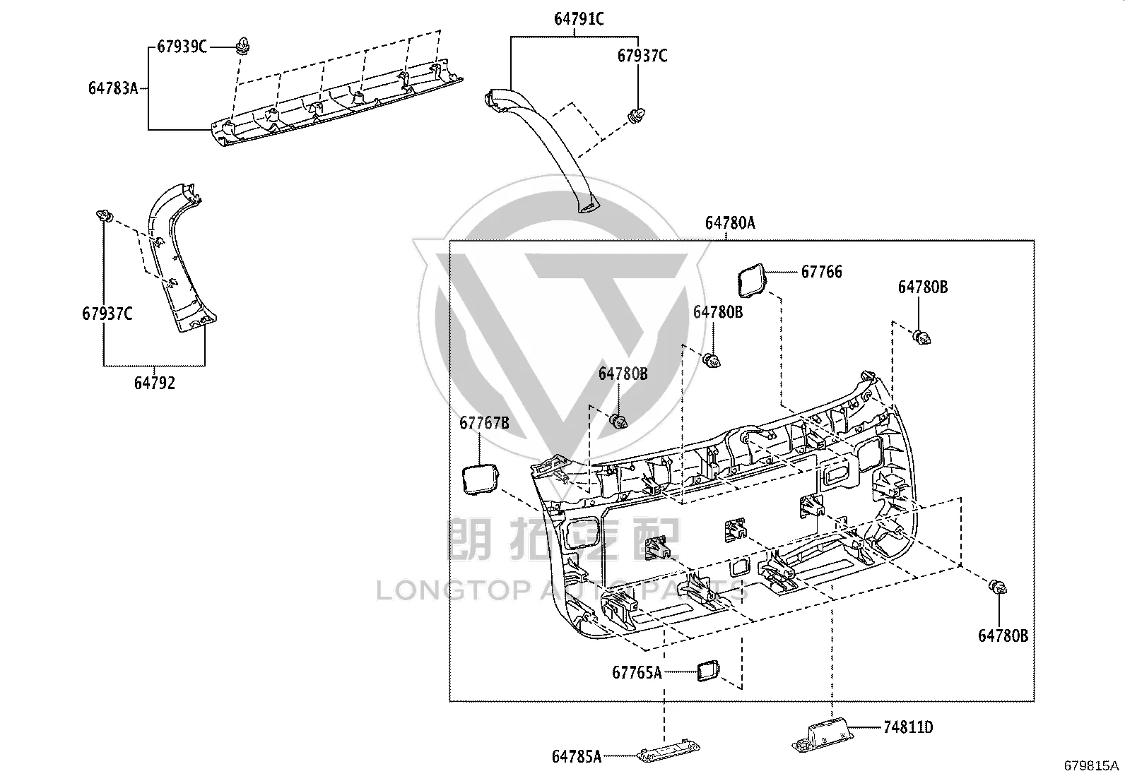 Tailgate Inner Trim Panel 64780-48100 for Lexus RX450HL