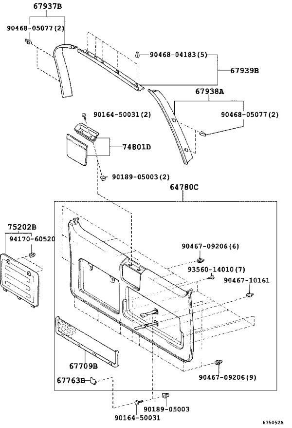 Back Door Decorative Bag Sub-Assembly 67709-60030 for Toyota Land Cruiser Prado