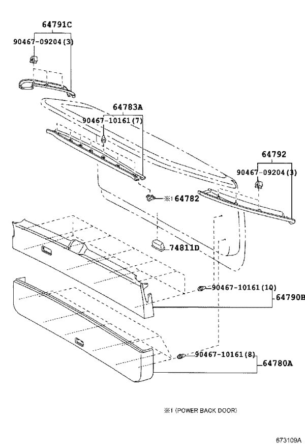 Left Tailgate Trim Panel 64782-48010 for Toyota HARRIER