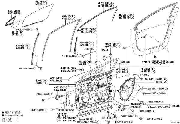 Front Door Glass Velvet Groove 68141-48080 for Lexus RX