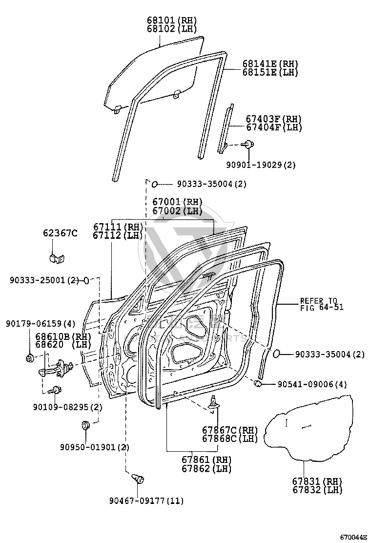 Front Door Glass Run 68151-60021 for Toyota Land Cruiser