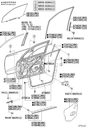 Front Door Glass (Right) 68101-60831 for Lexus GX400