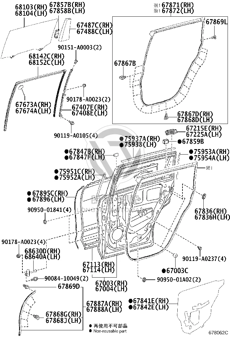 Rear Door Shell Right 67003-0E110 for Toyota Highlander