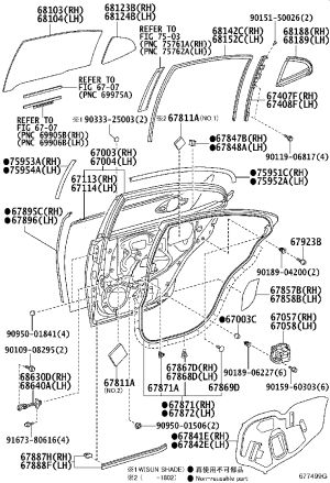 Right Rear Window Felt Groove 68142-33121 for Lexus ES