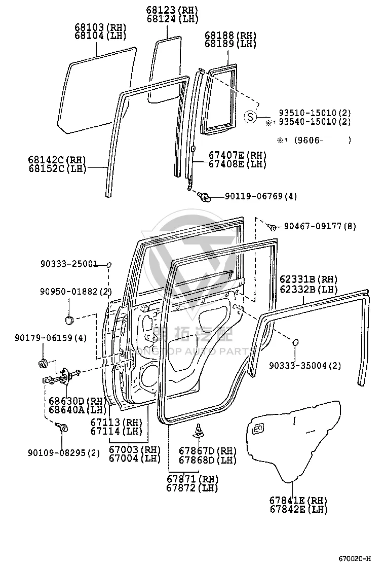 Rear Right Door Glass Run 67407-60030 for Toyota Land Cruiser
