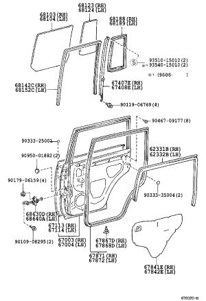 Rear Right Door Glass Run 67407-60030 for Toyota Land Cruiser