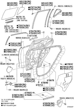 Rear Door Weatherstrip Right 67871-76010 for Lexus CT200H