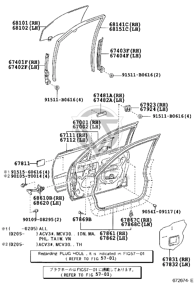 Front Door Glass Run 67401-33040 for Toyota Camry