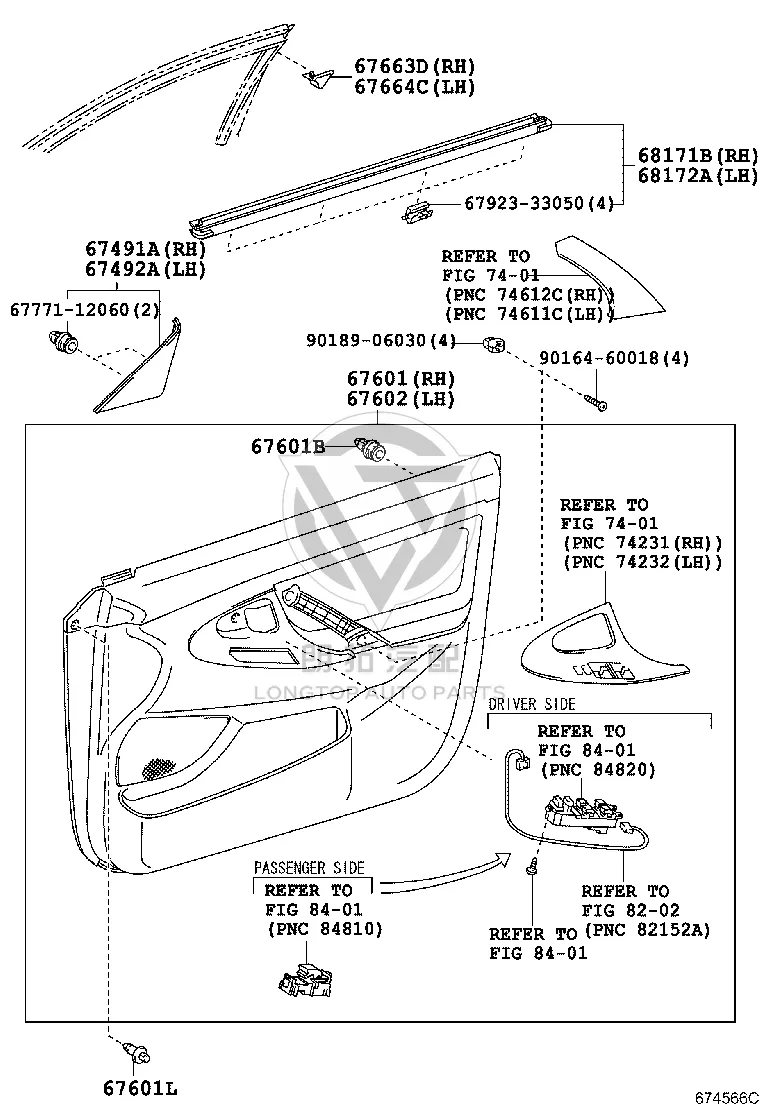 Front Door Glass Strip Left Inner 68172-06080 for Toyota Camry