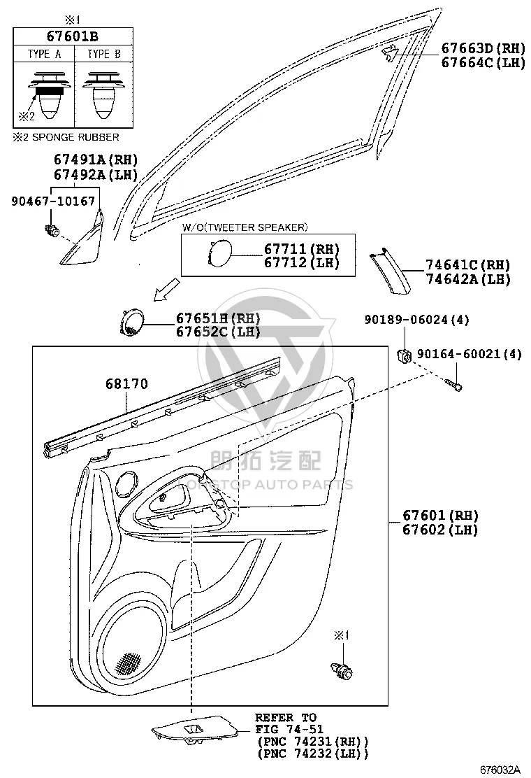 Mirror Triangle Trim Panel (Right Inner) 67491-0R020 for Toyota RAV4