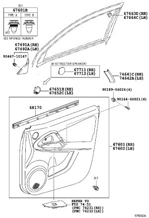 Mirror Triangle Trim Panel (Right Inner) 67491-0R020 for Toyota RAV4