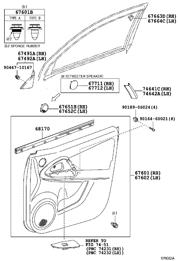 Mirror Triangle Trim Panel (Right Inner) 67491-0R020 for Toyota RAV4