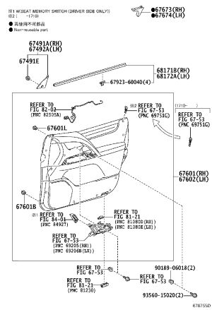 Front Door Glass Strip Left Inner 68172-60070 for Lexus LX450D