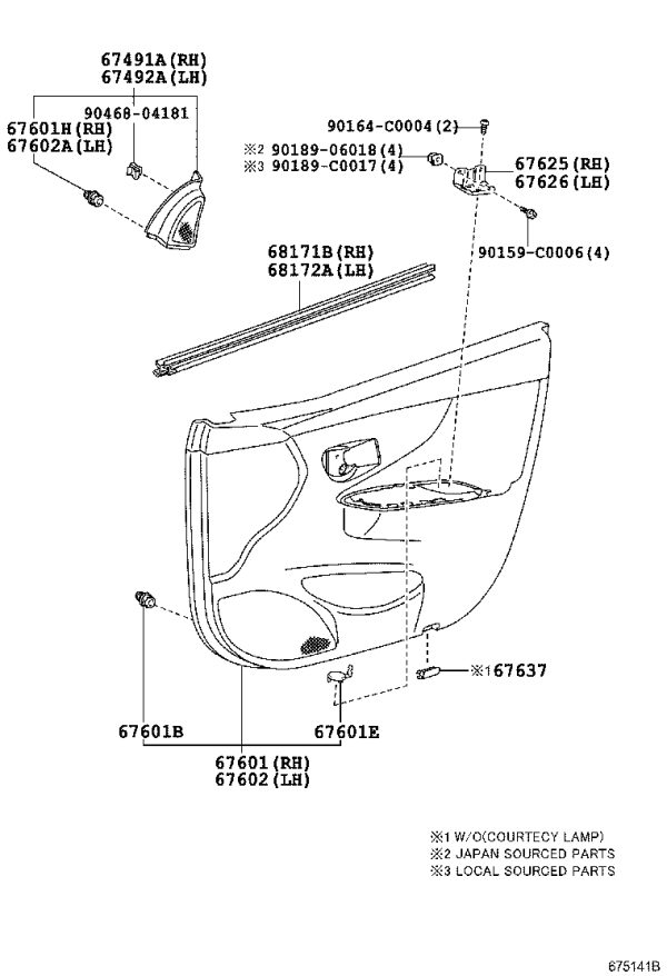 Front door interior trim panel (left) 67620-02G21E3 for Toyota Corolla