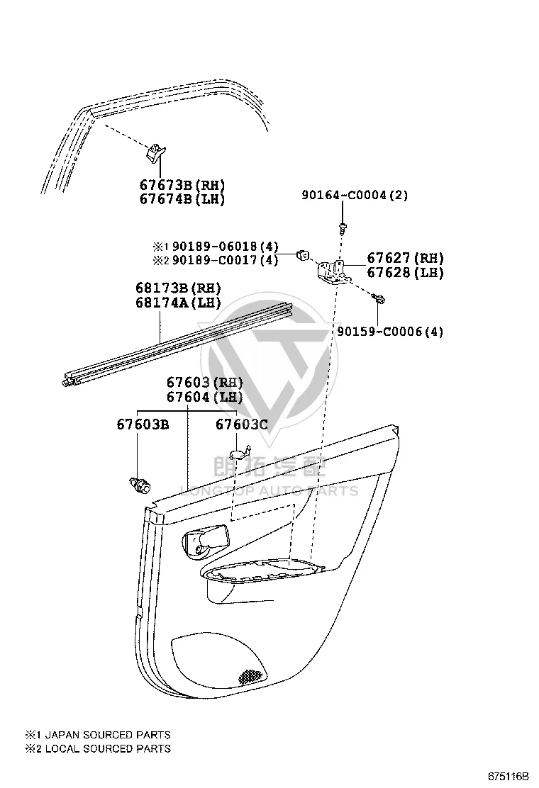 Rear door interior trim panel (left) 67640-02G01B1 for Toyota Corolla