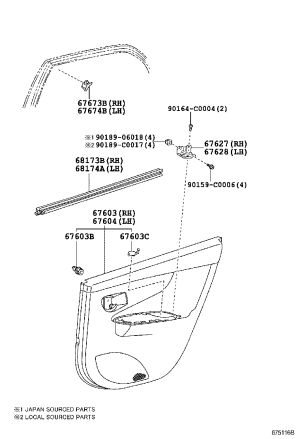 Rear door interior trim panel (left) 67640-02G01B1 for Toyota Corolla