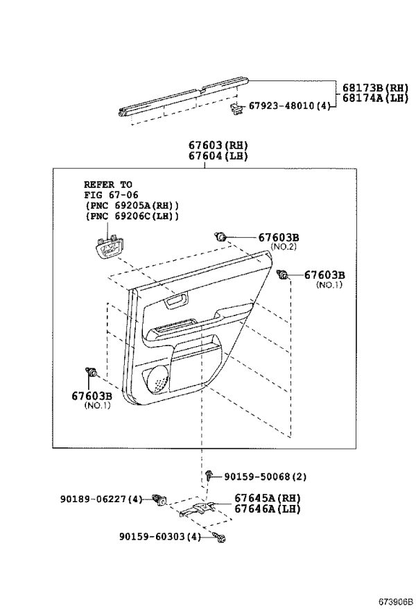 Rear door interior trim panel (right) 67630-48351 for Lexus RX400H