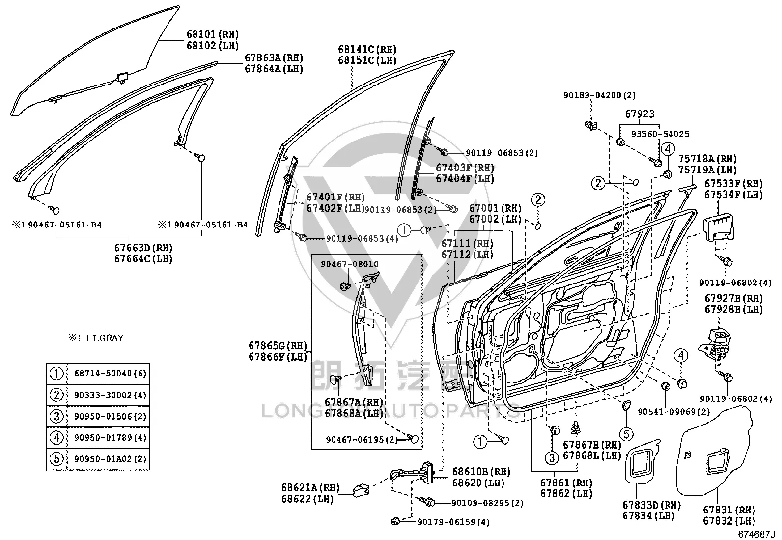 Front Door Weatherstrip Upper Right 67863-50040 for Lexus LS460
