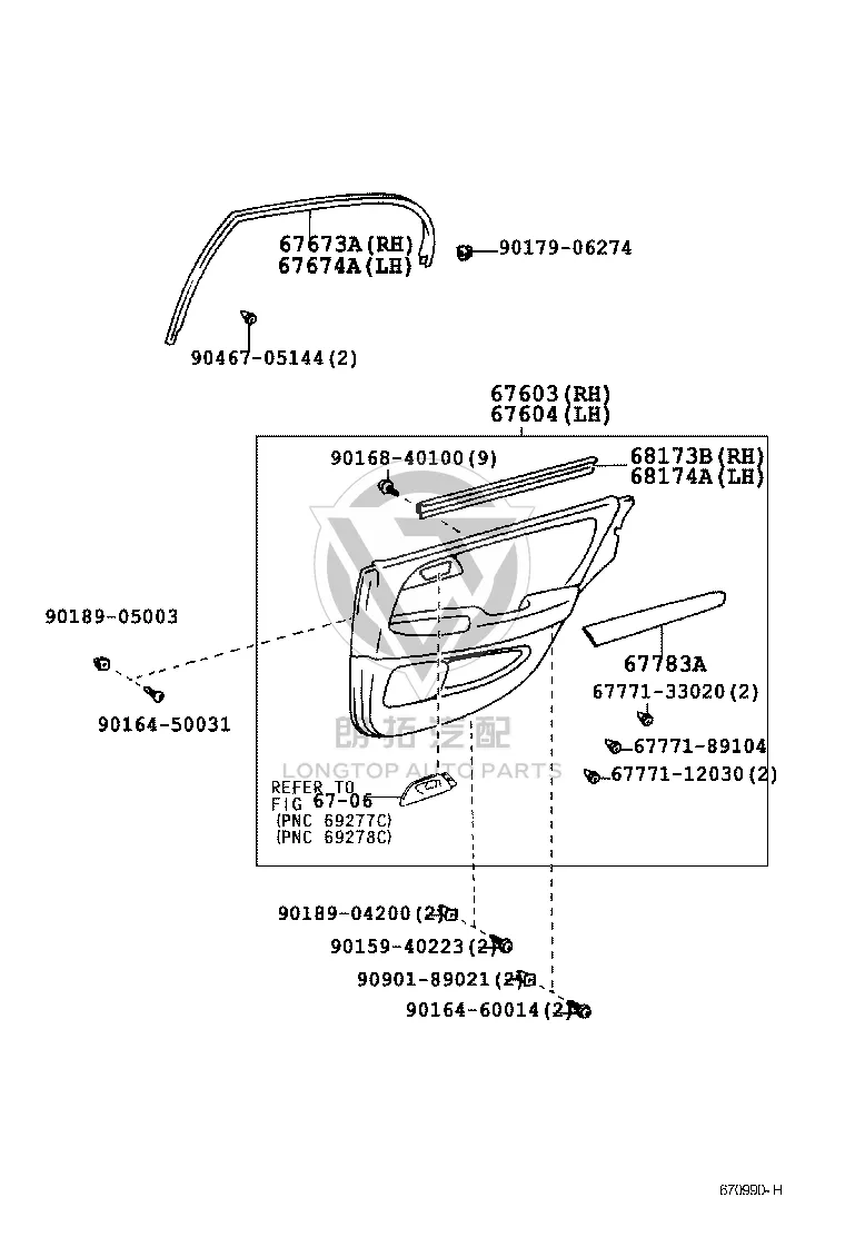 Left Rear Door Frame Garnish 67674-30020 for Toyota Aristo