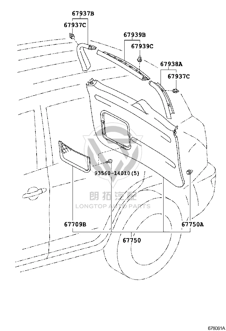 Tail Cover Interior Trim Panel (Lower) 67750-0R030 for Toyota RAV4