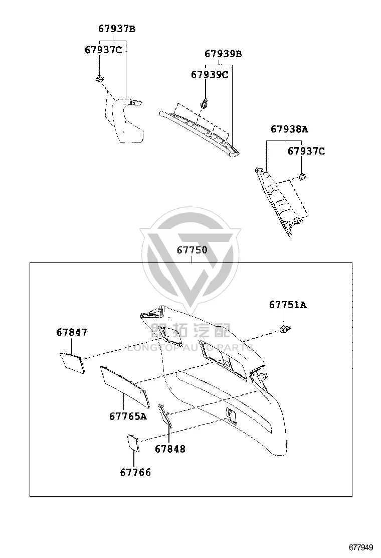 Tail Cover Inner Trim Panel 67939-0R040 for Toyota RAV4