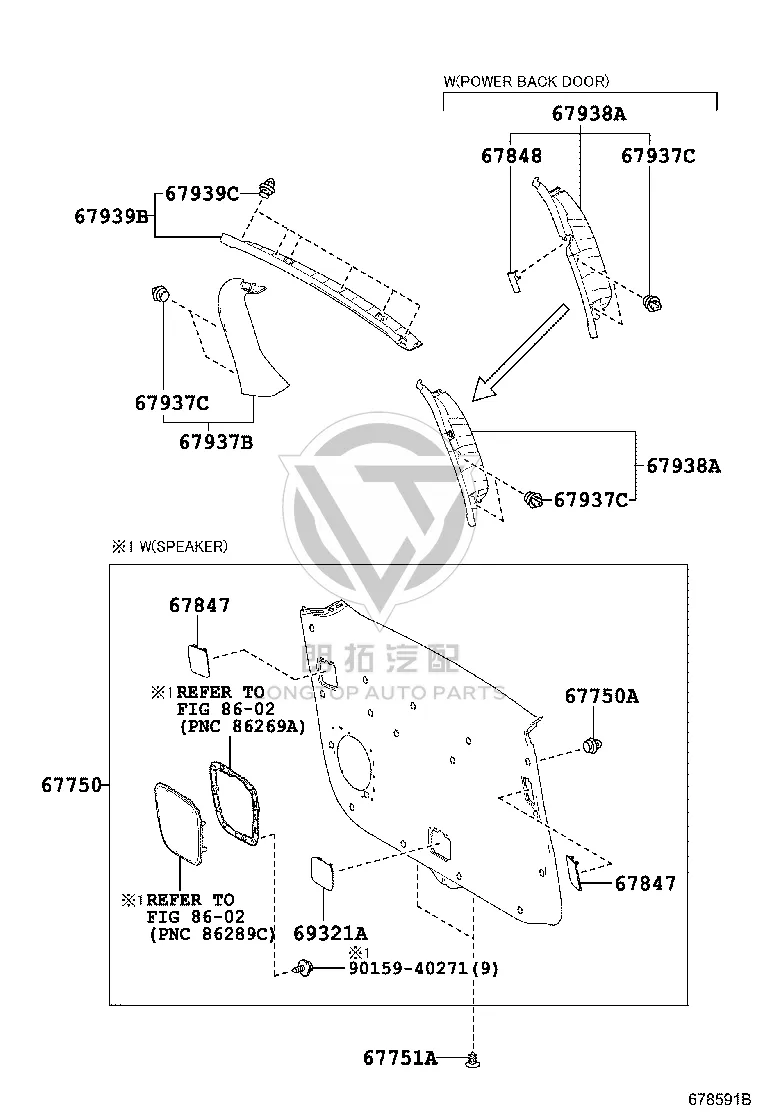 Tailgate Inner Trim Panel 67937-58010C0 for Toyota Alphard