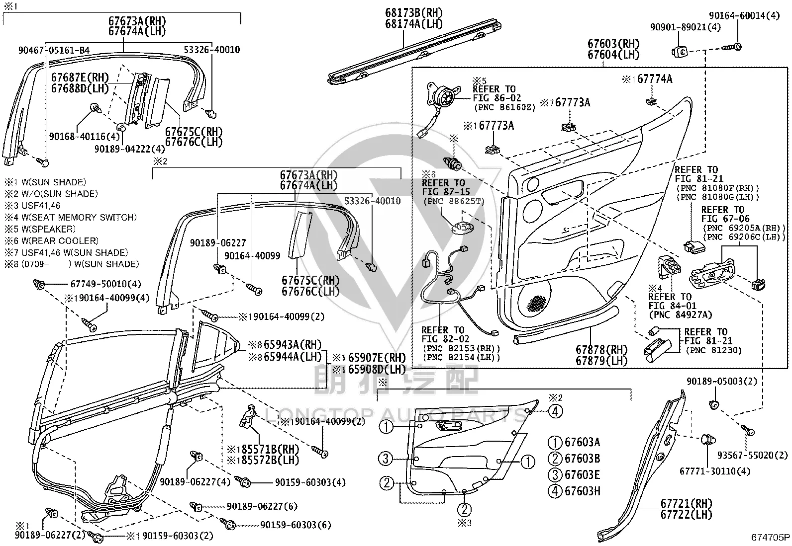 Rear Door Trim Panel 2 Upper Fastener Clip 67774-50040 for Lexus LS460