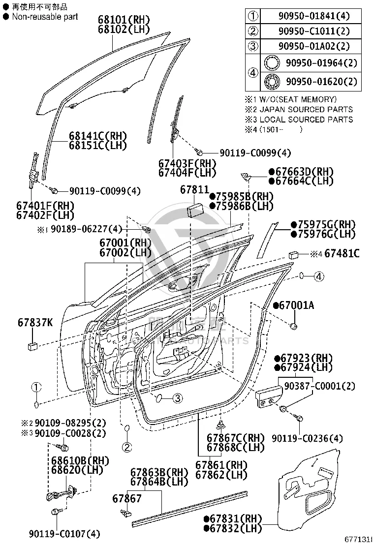 Front Door Weatherstrip Right 67861-06110 for Toyota Camry