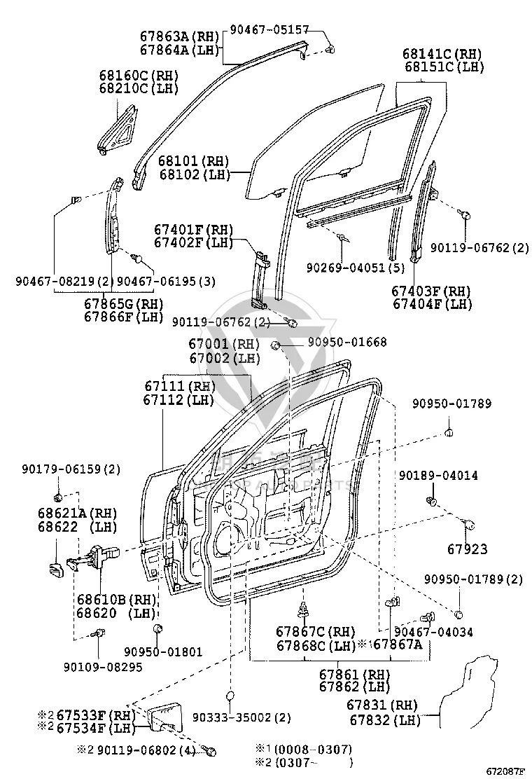 Front Door Weatherstrip Top Left 67864-50030 for Toyota Celsior