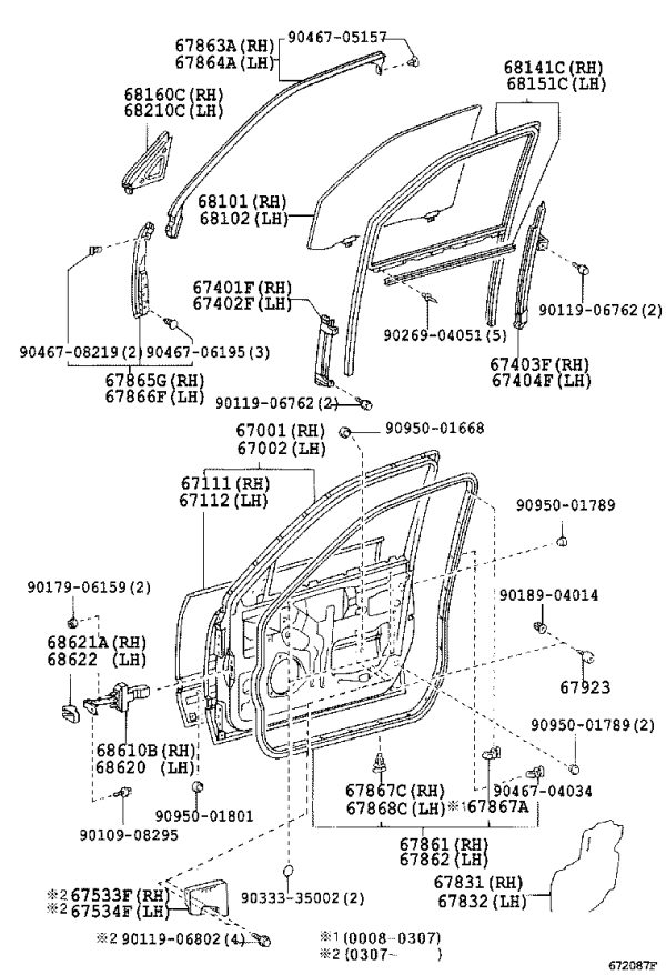 Front Door Glass Velvet Groove 68141-50013 for Toyota Celsior