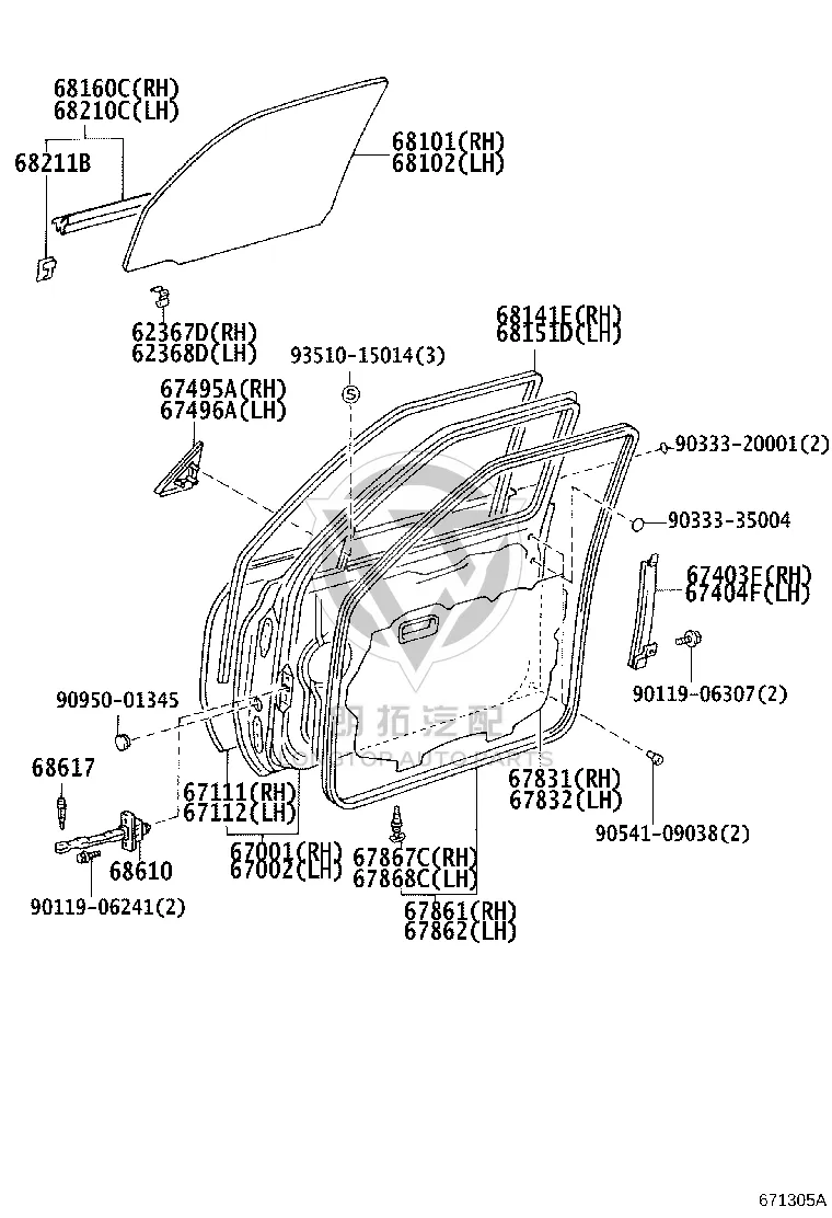 Front Door Sealing Strip (Left) 67862-60073 for Toyota Land Cruiser