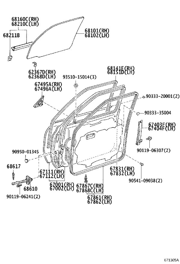 Front Door Sealing Strip (Left) 67862-60073 for Toyota Land Cruiser
