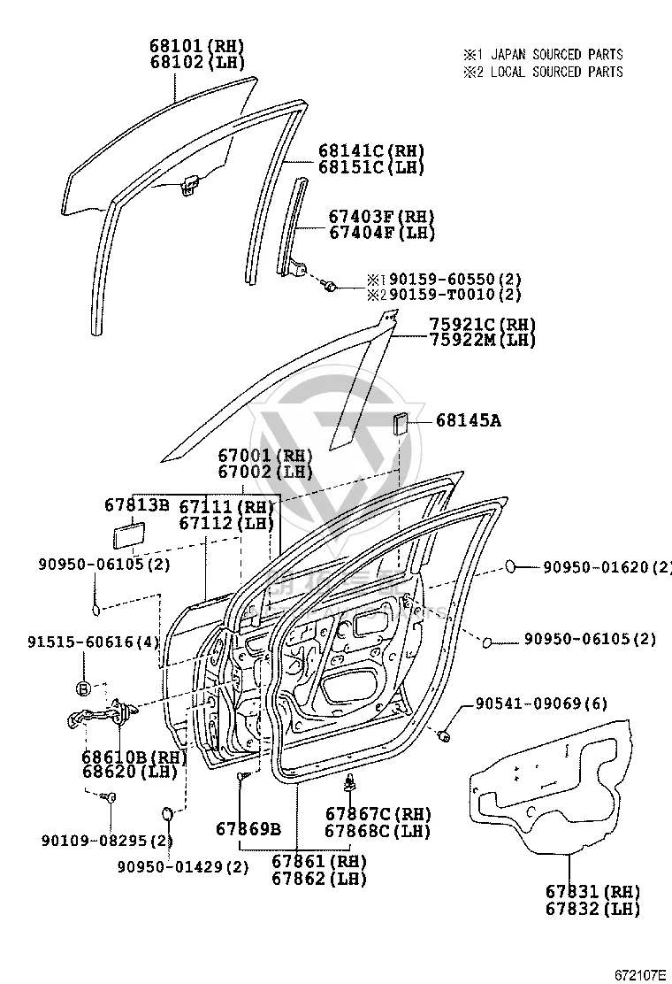 Front Door Glass Run 68151-02050 for Toyota Corolla