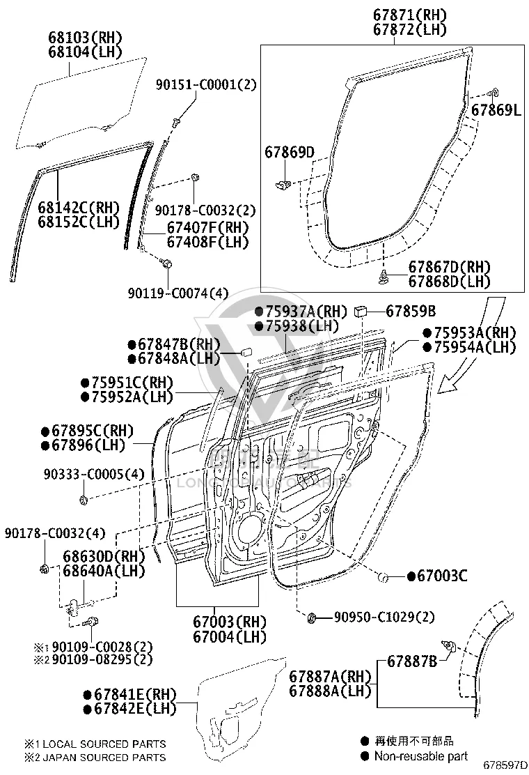 Rear Door Weatherstrip 67888-0E060 for Toyota Highlander