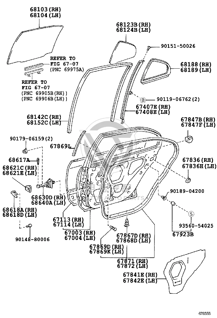 Rear Door Weatherstrip 67871-30222 for Toyota Aristo