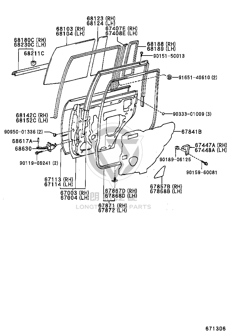 Rear Door Seal (Left) 67872-60043 for Toyota Land Cruiser