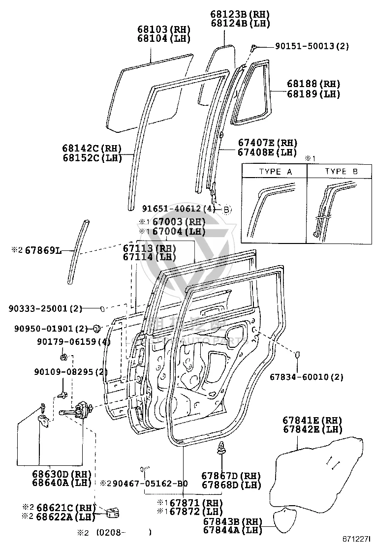 Rear Door Weatherstrip Right 67871-60070 for Toyota Land Cruiser