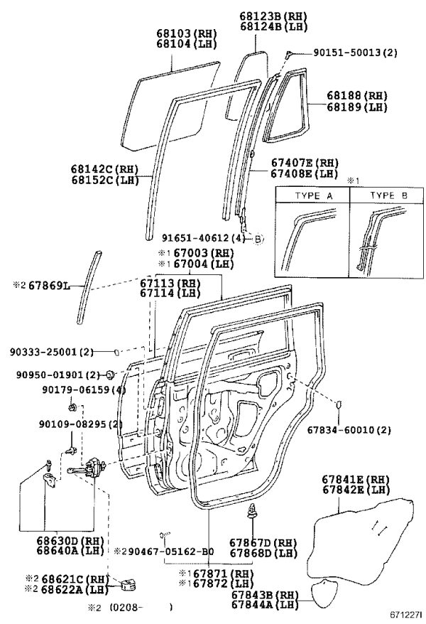 Rear Door Weatherstrip Left 67872-60080 for Toyota Land Cruiser